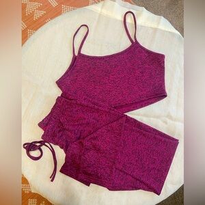 SHEIN pink & black marled knit 2-piece set, leggings & crop top, size M petite